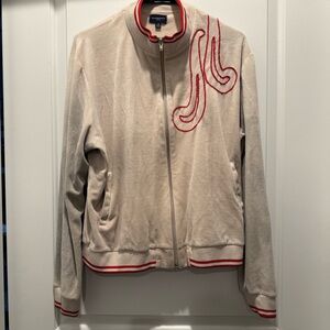Burberry Golf Cream Zip-Front Track Jacket with Red Trim